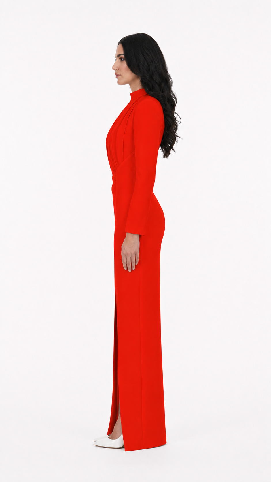 Ivory High Neck Draped Split Evening Gown – STELLA