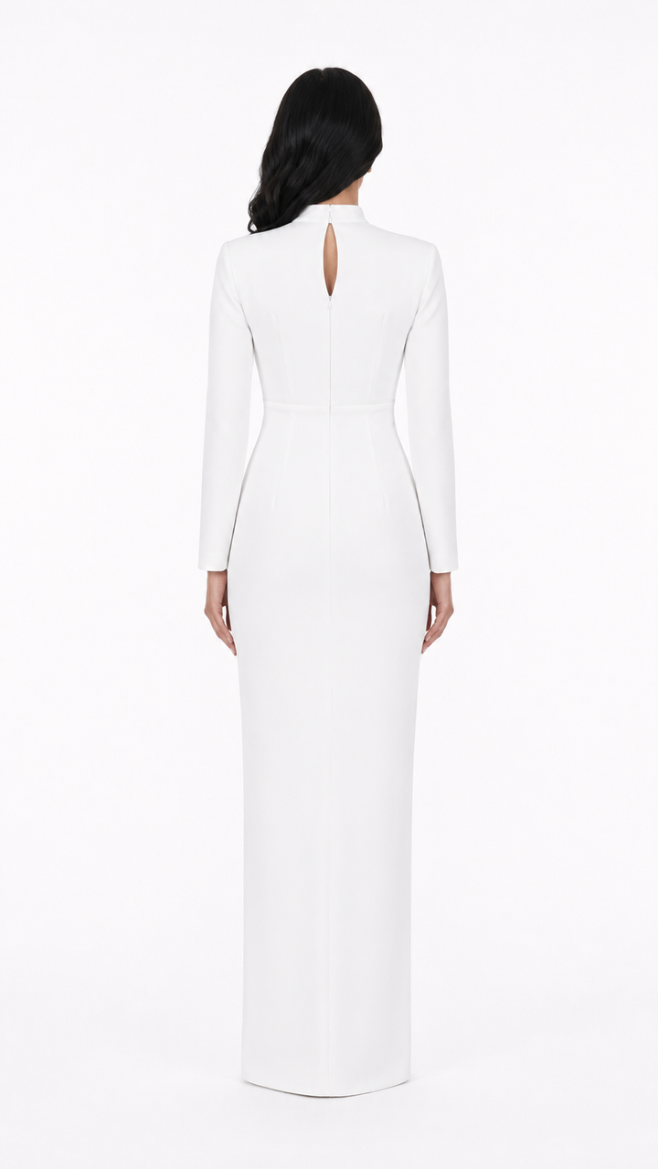 Ivory High Neck Draped Split Evening Gown – STELLA