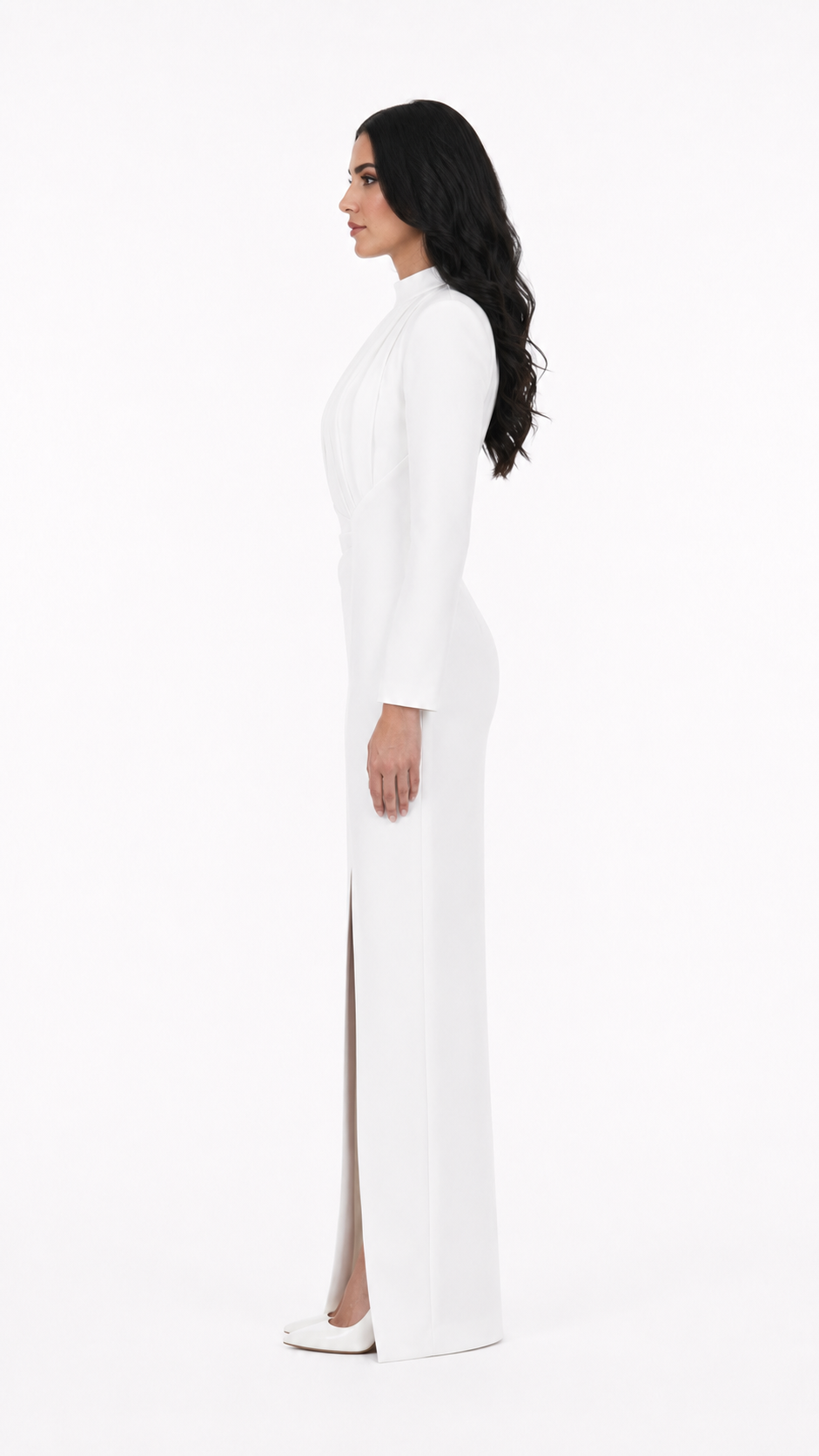 Ivory High Neck Draped Split Evening Gown – STELLA