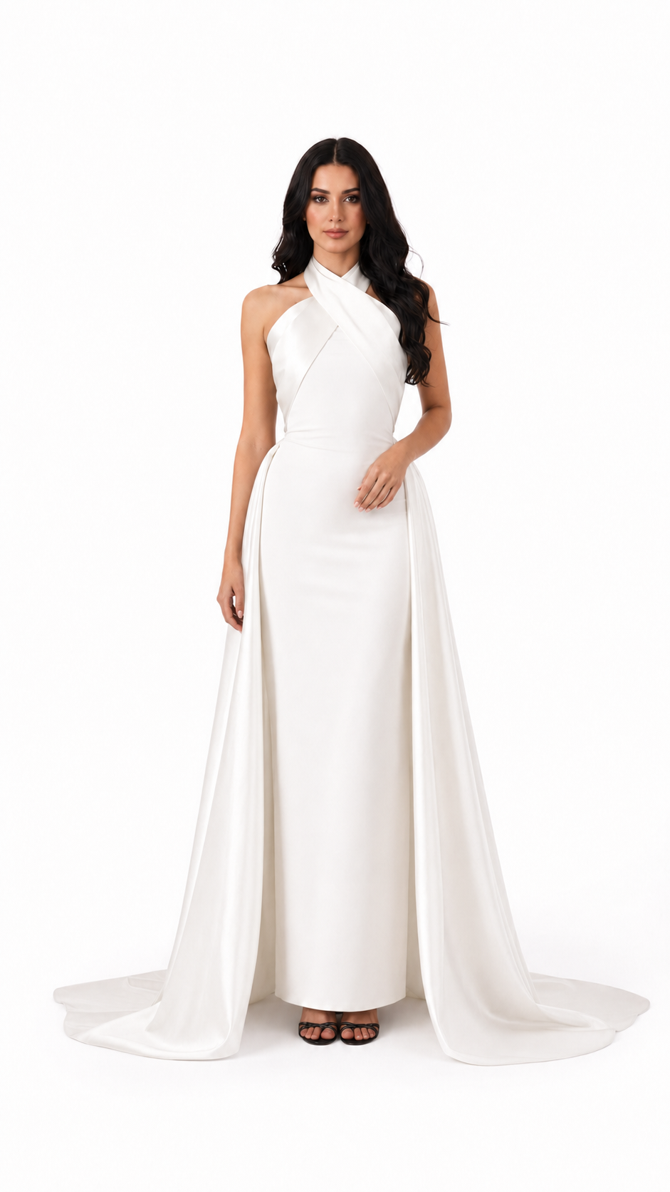 Black Cross Halter Cape Evening Gown – ELVIRE