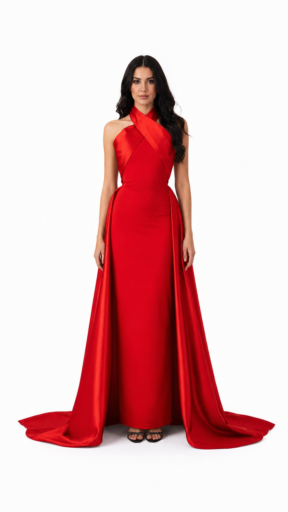Black Cross Halter Cape Evening Gown – ELVIRE
