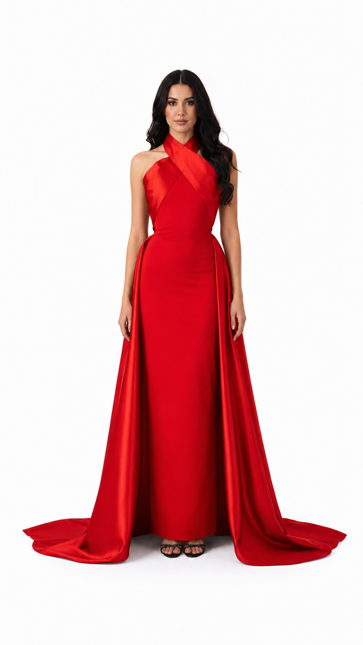 Black Cross Halter Cape Evening Gown – ELVIRE