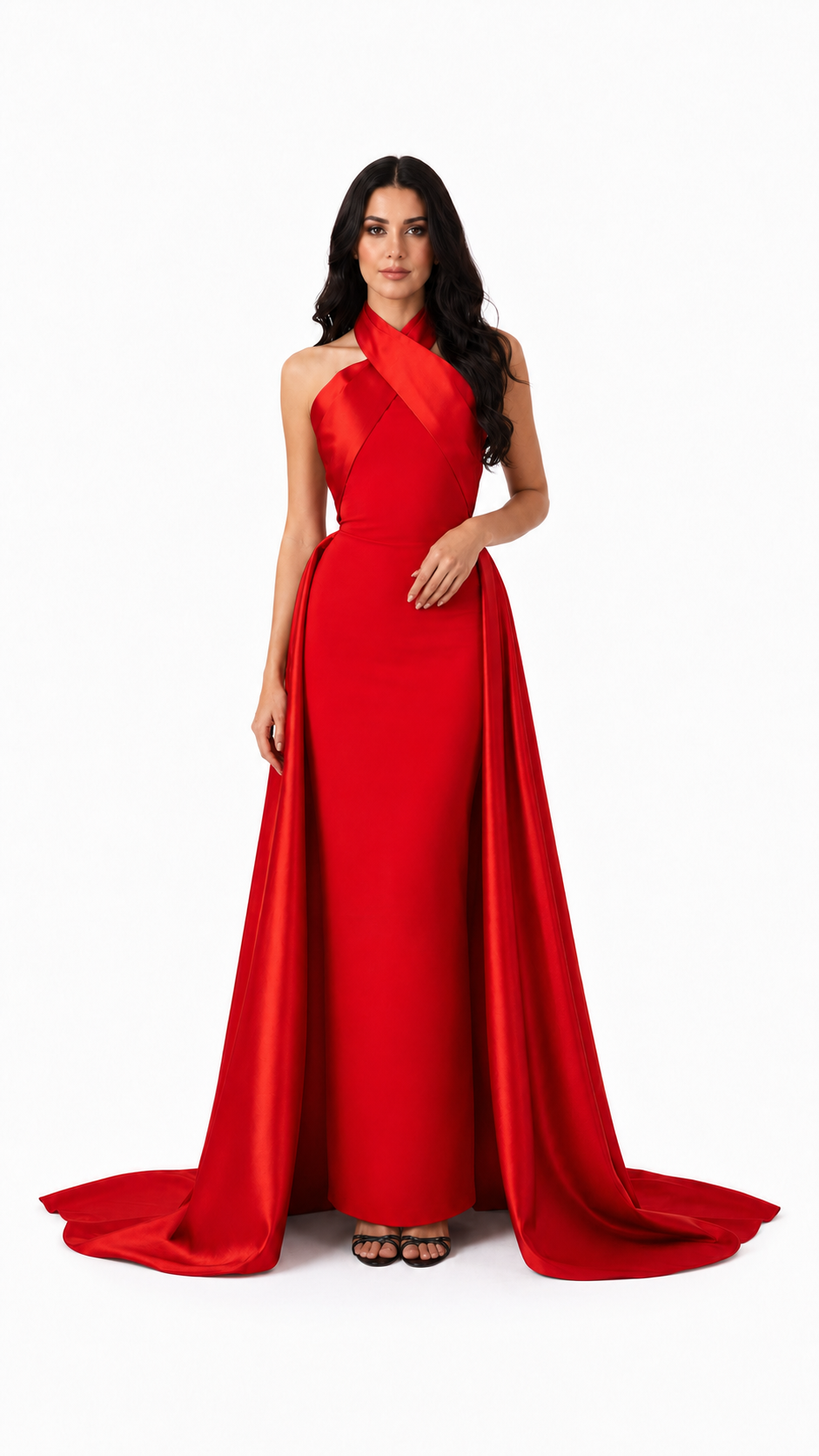 Black Cross Halter Cape Evening Gown – ELVIRE