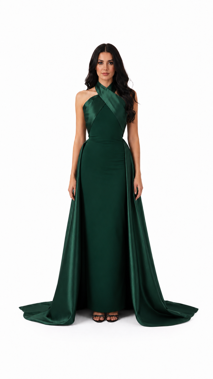 Black Cross Halter Cape Evening Gown – ELVIRE