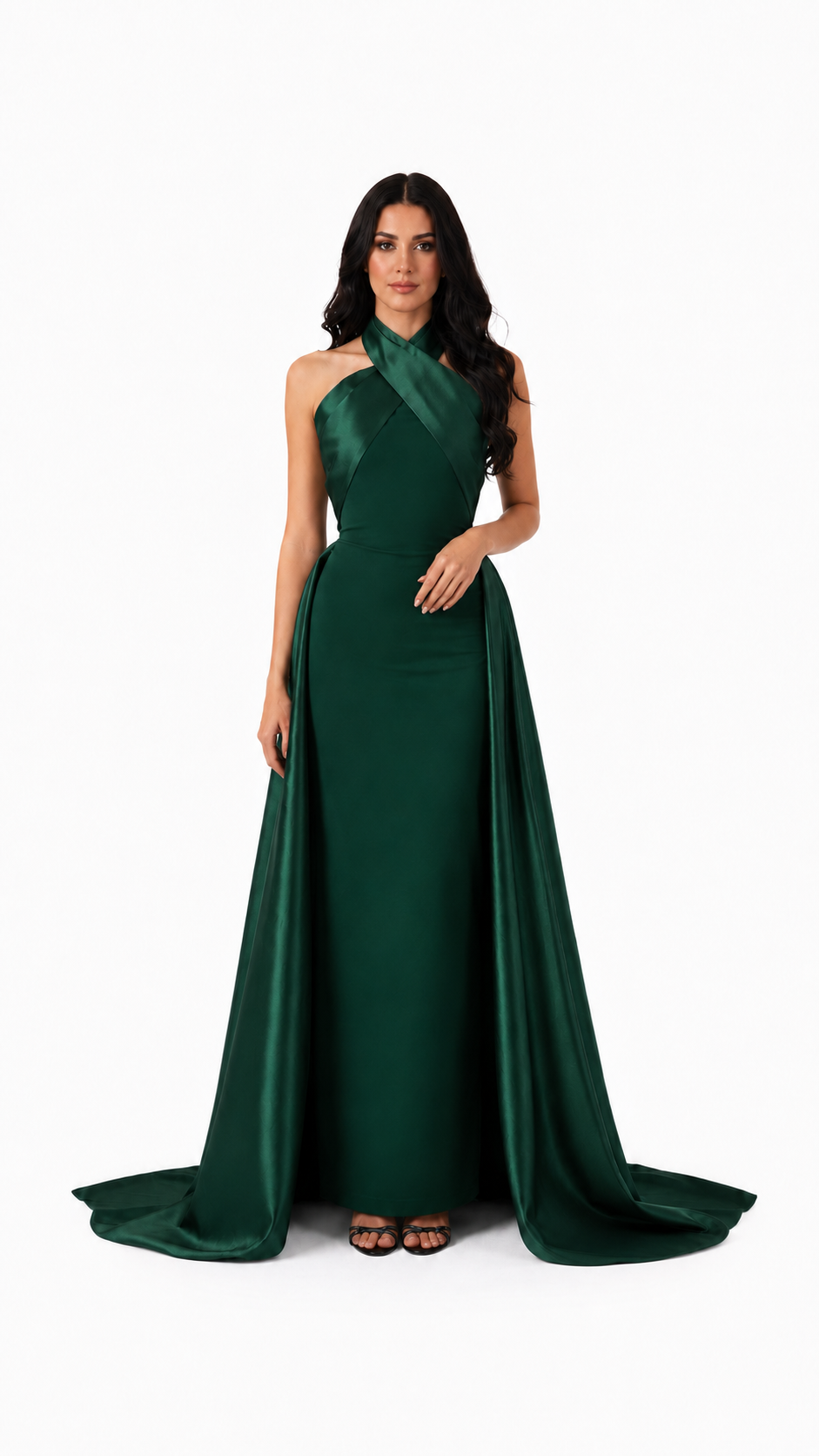 Black Cross Halter Cape Evening Gown – ELVIRE