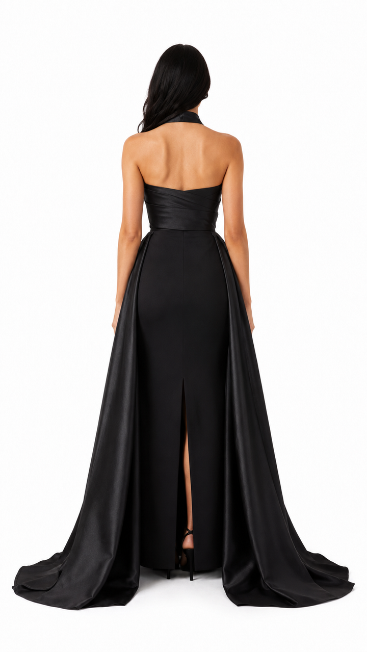 Black Cross Halter Cape Evening Gown – ELVIRE