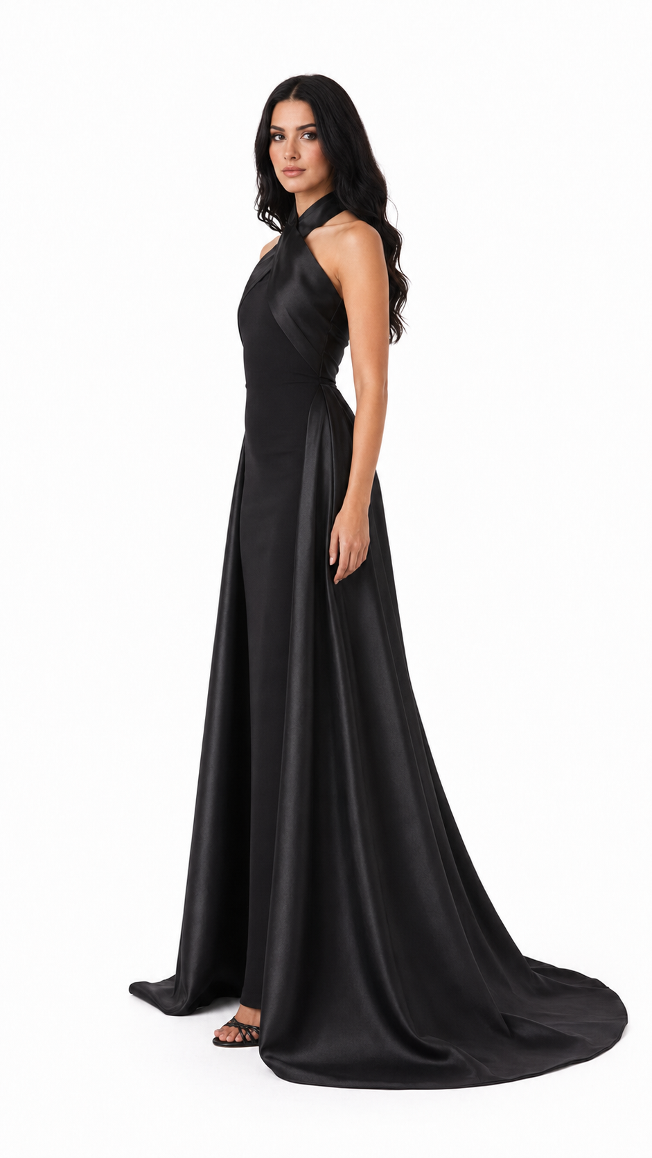 Black Cross Halter Cape Evening Gown – ELVIRE