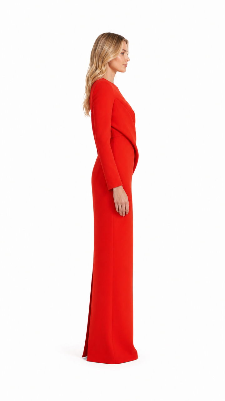 Red Draped Waist Column Maxi Dress – VERA