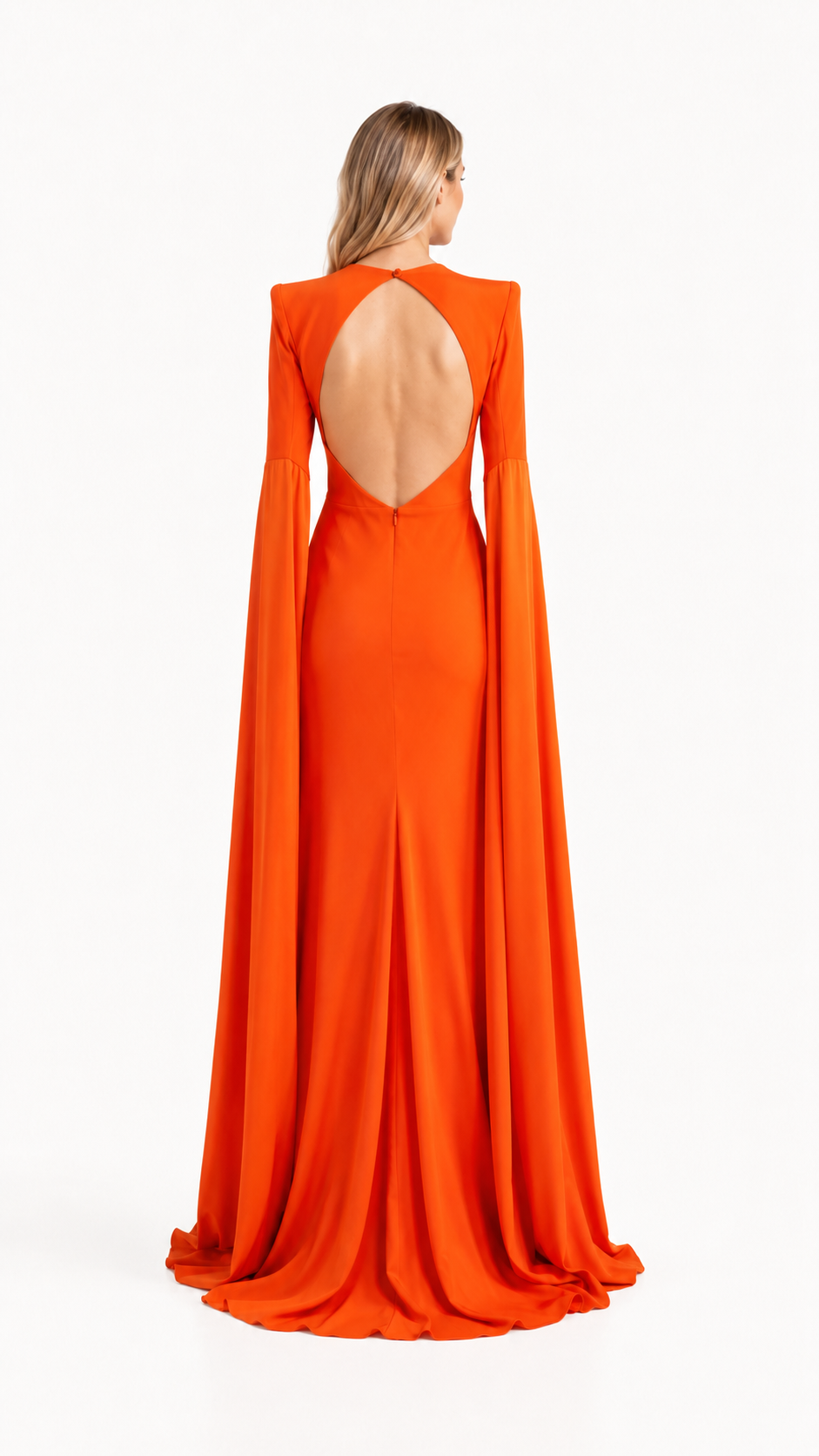 Orange Cape Sleeve Mermaid Evening Gown – SCARLETT
