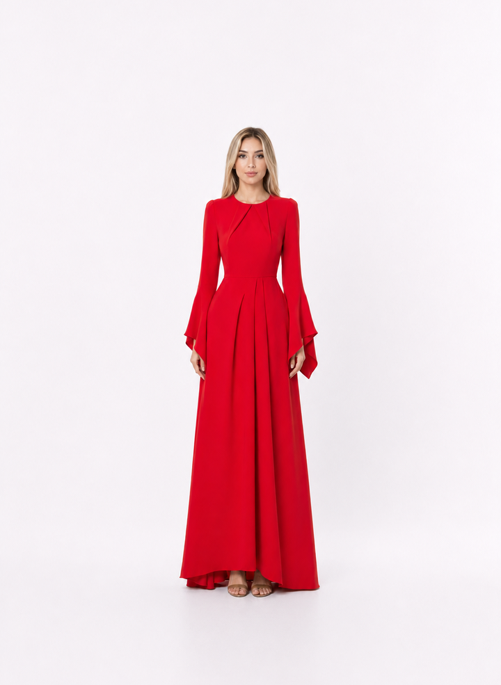 Red Bell Sleeve Pleated Maxi Dress – ROSÉVA