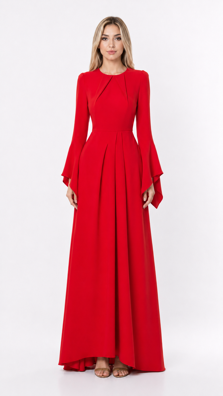 Red Bell Sleeve Pleated Maxi Dress – ROSÉVA
