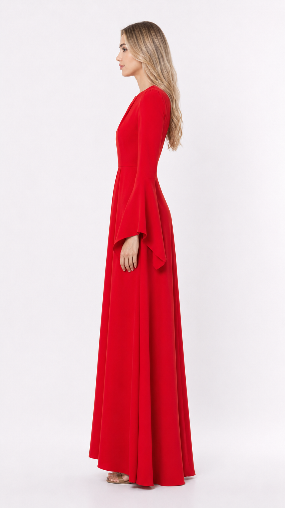 Red Bell Sleeve Pleated Maxi Dress – ROSÉVA