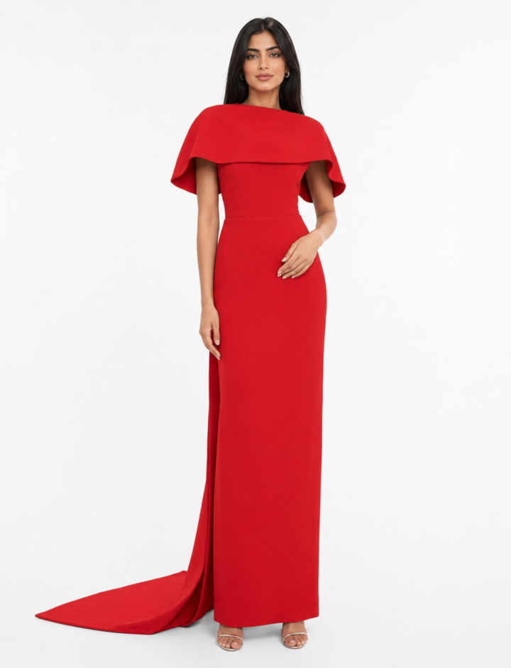 Red Cape Sleeve Column Evening Gown – SCARLETT
