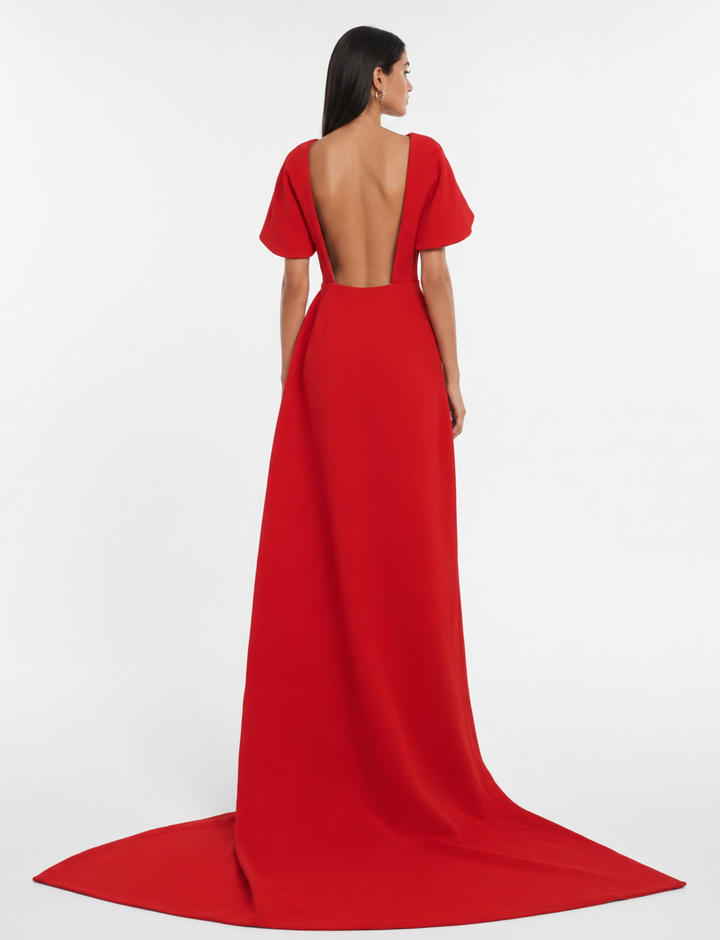 Red Cape Sleeve Column Evening Gown – SCARLETT