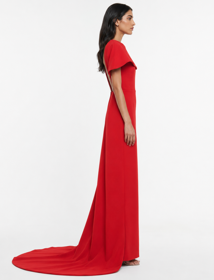 Red Cape Sleeve Column Evening Gown – SCARLETT