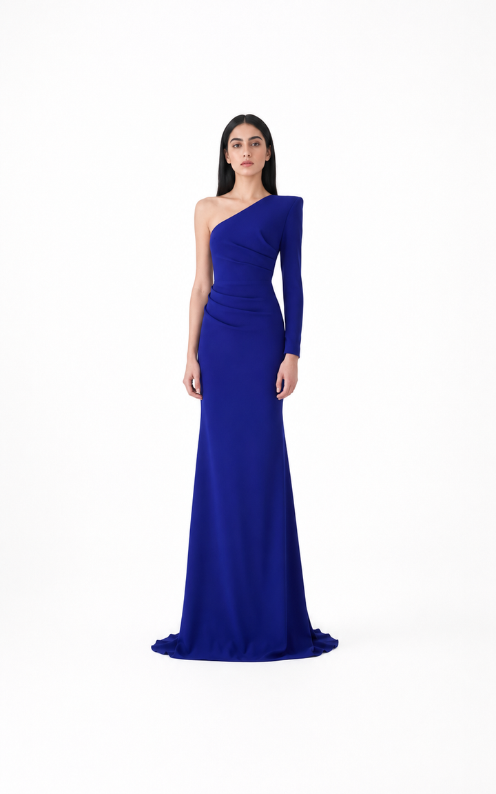 Royal Blue One-Shoulder Draped Mermaid Gown – AZURA