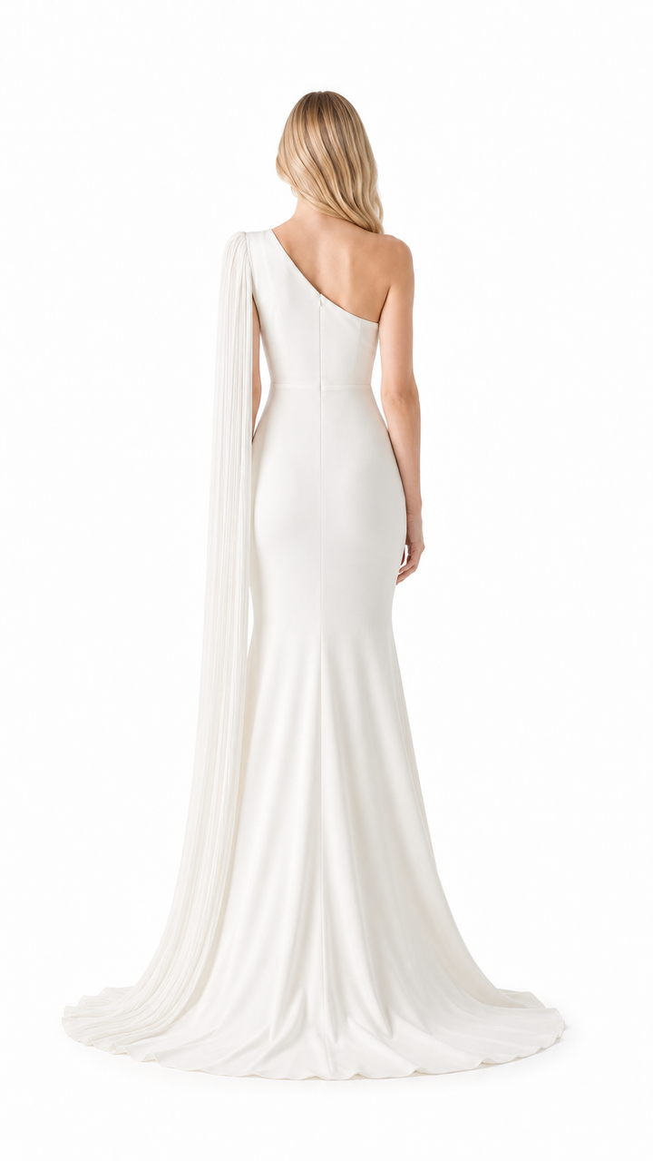 Ivory One-Shoulder Cape Mermaid Gown – ELYSIA