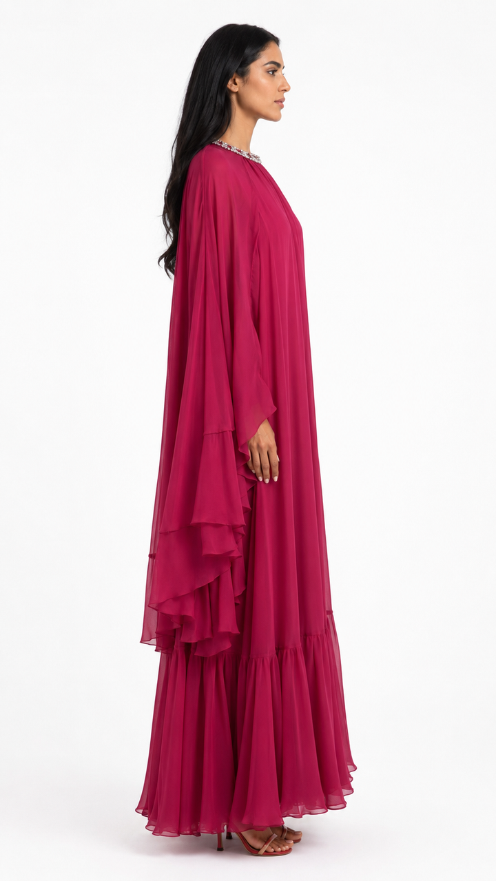Berry Chiffon Cape Maxi Dress – SERAPHINA