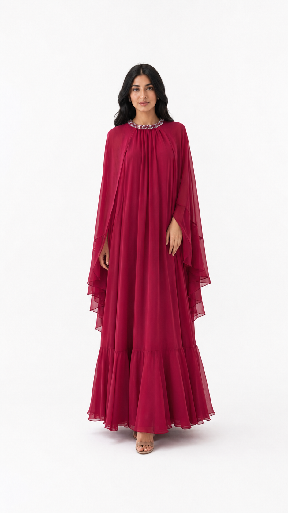 Berry Chiffon Cape Maxi Dress – SERAPHINA