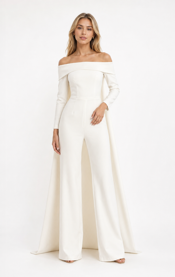 Ivory Off-Shoulder Cape Jumpsuit – ELYSIA