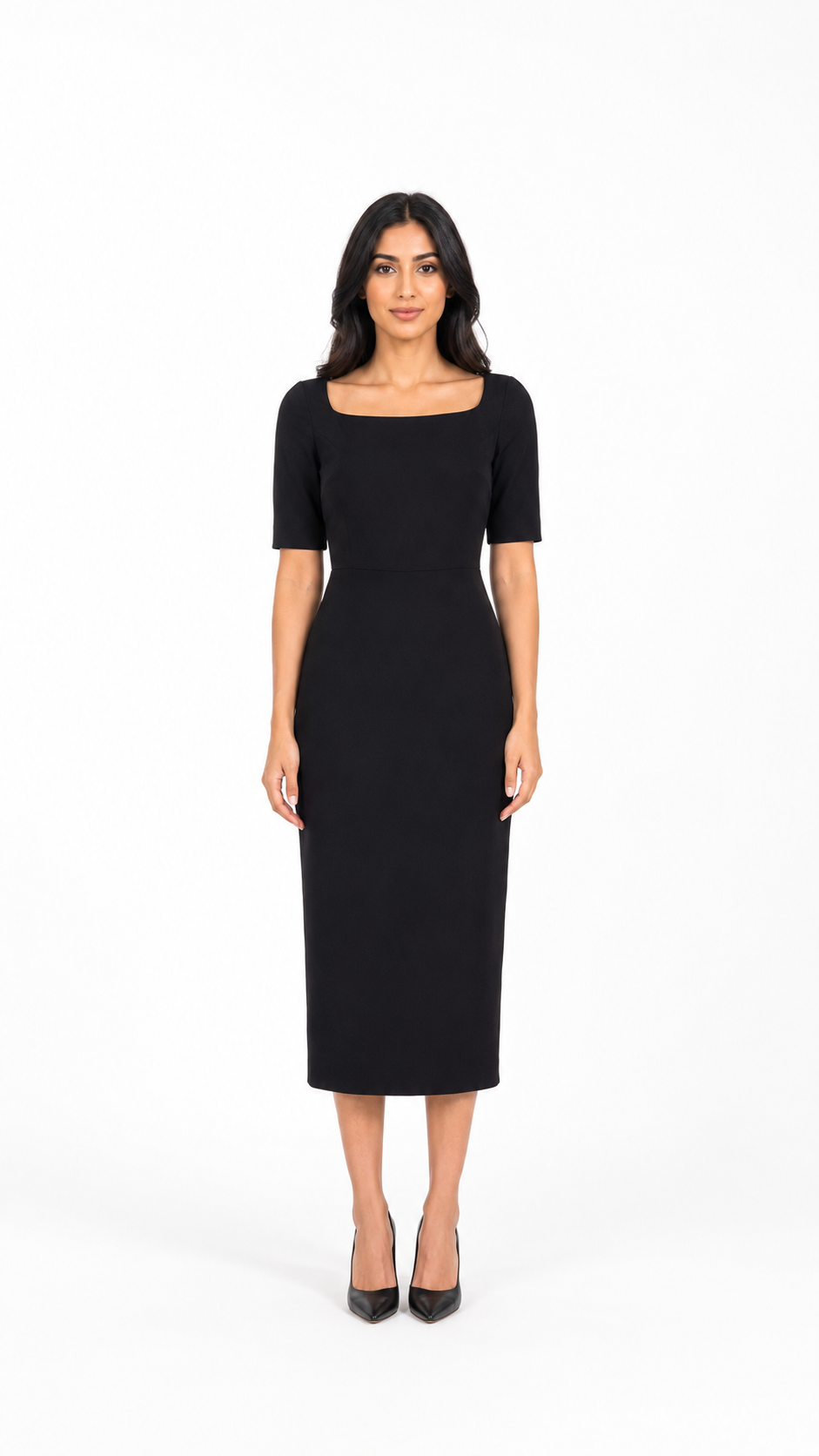 Black Square Neck Midi Dress – SOIRA
