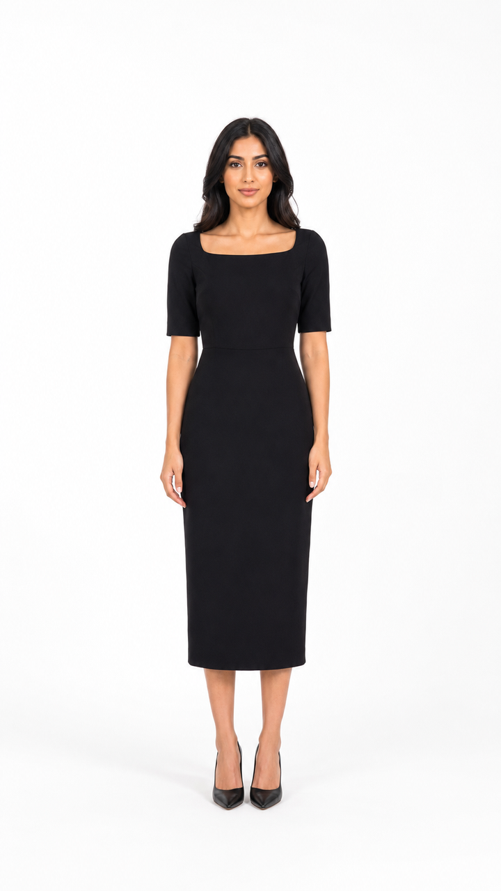 Black Square Neck Midi Dress – SOIRA