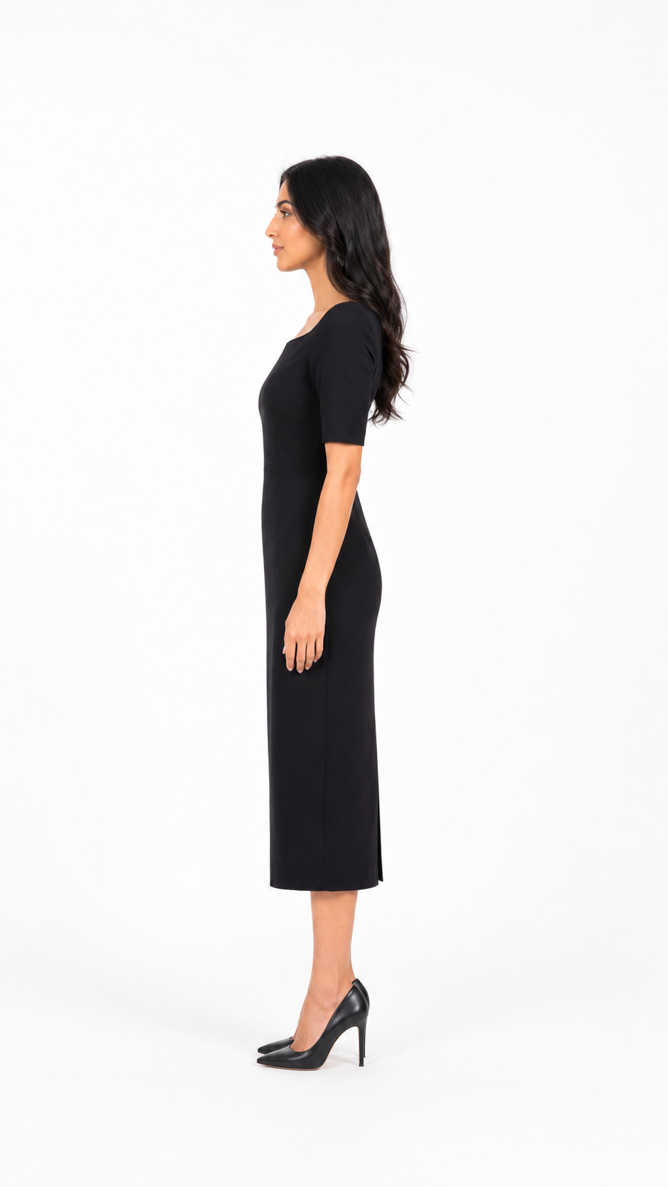Black Square Neck Midi Dress – SOIRA