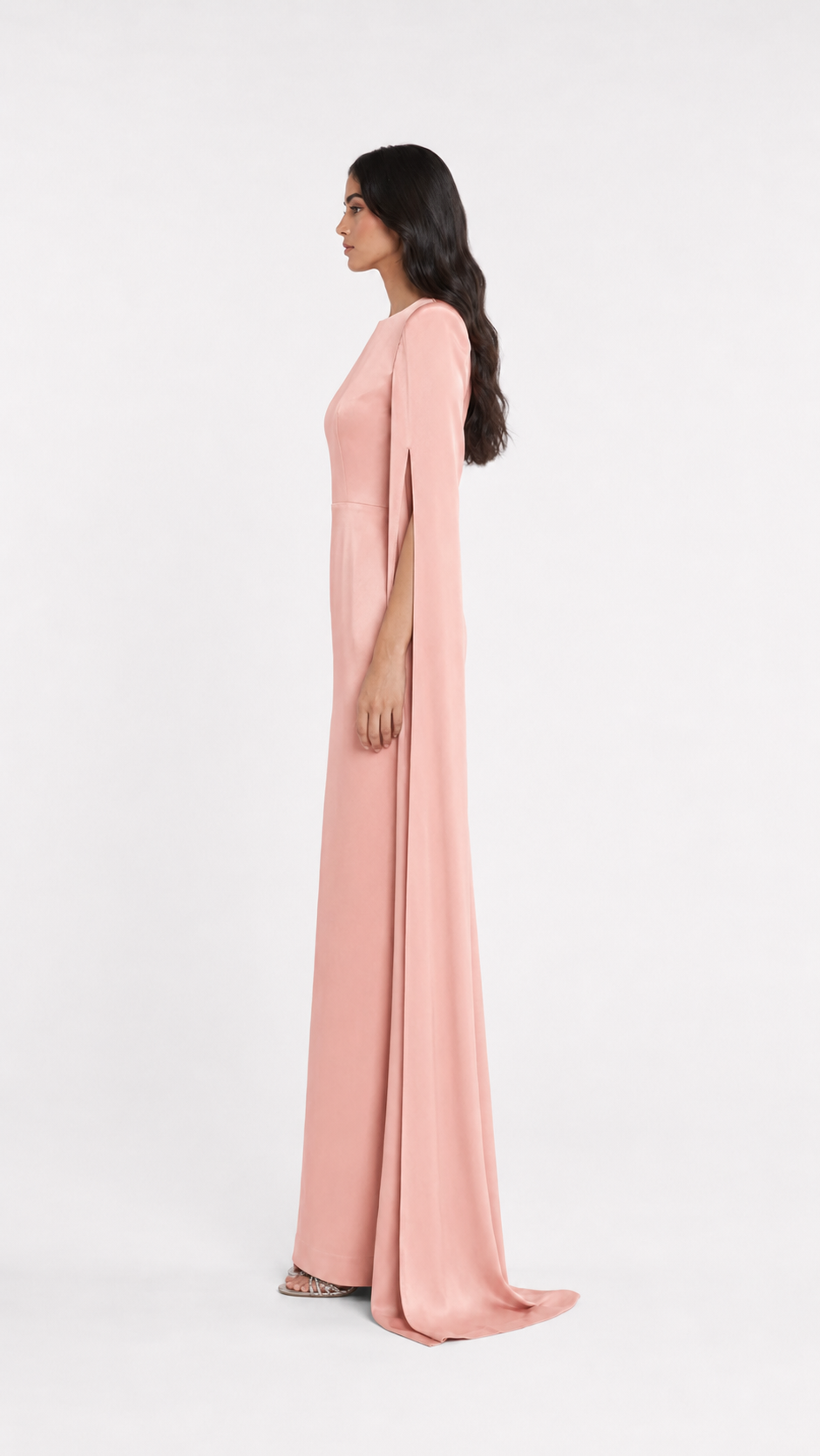 Blush Pink Cape Sleeve Column Evening Gown – AURÉLIA