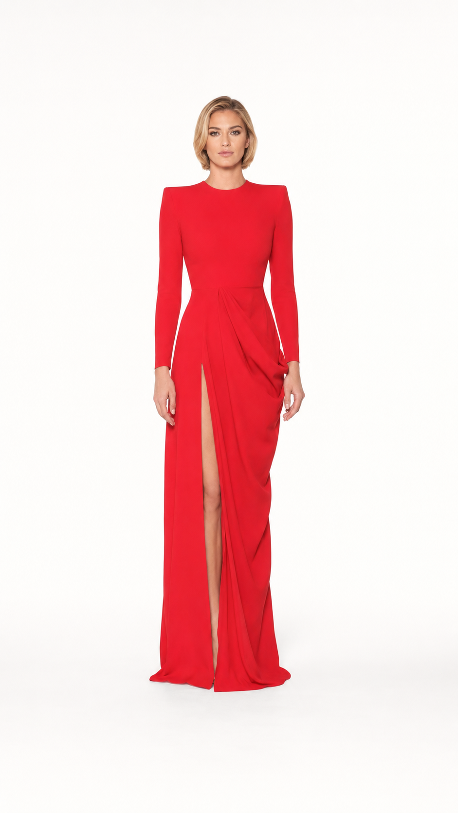 Red Draped Slit Evening Gown – SCARLETT