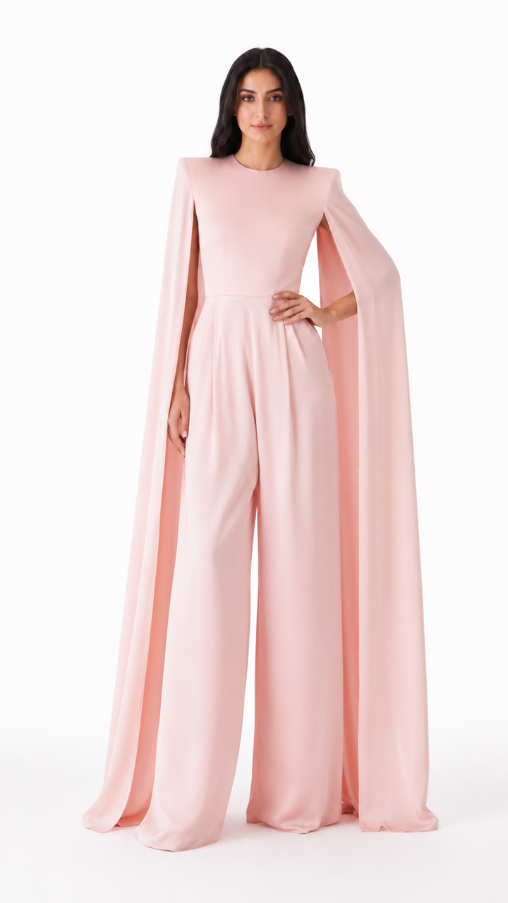 Blush Pink Cape Sleeve Jumpsuit – AURÉLIA