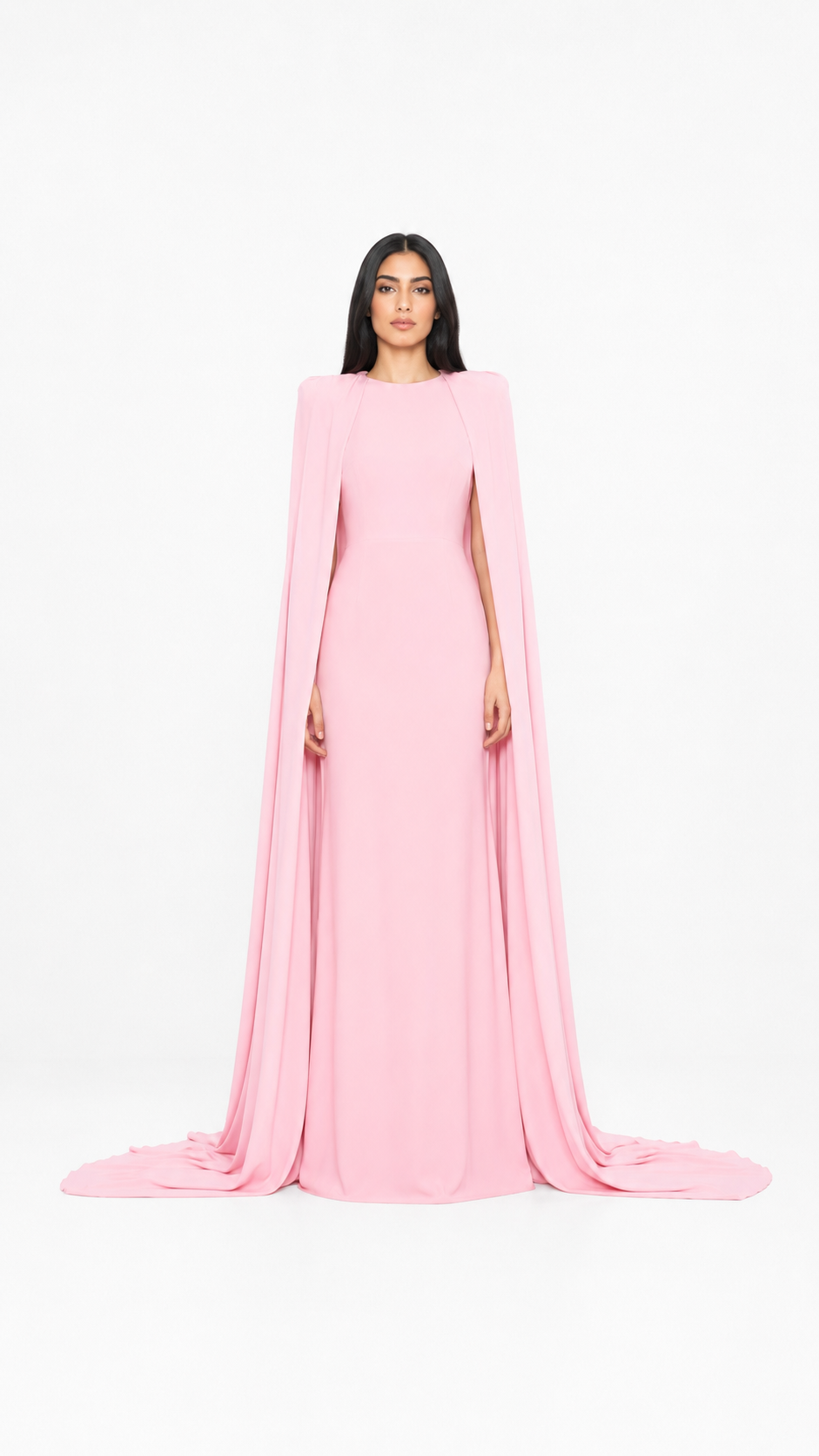 Blush Pink Cape Sleeve Evening Gown – ROSABELLE