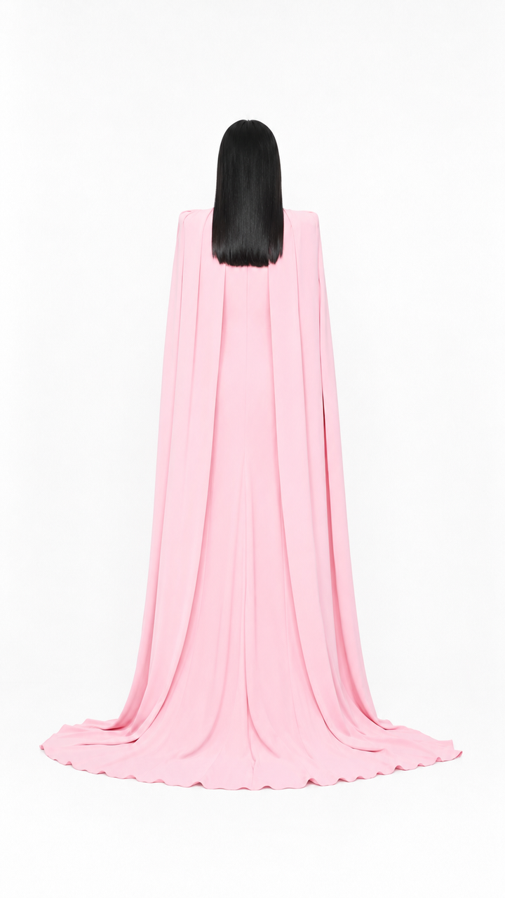 Blush Pink Cape Sleeve Evening Gown – ROSABELLE