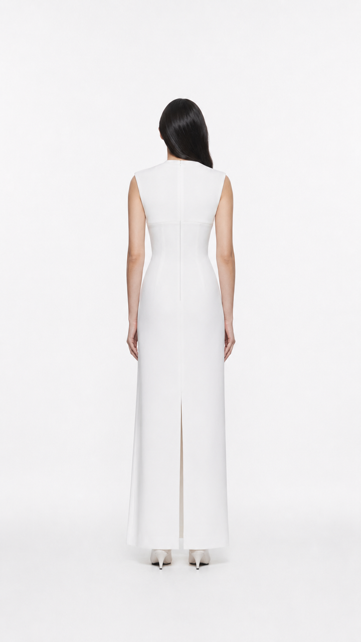 Ivory High Neck Draped Column Evening Gown – ELYSIA