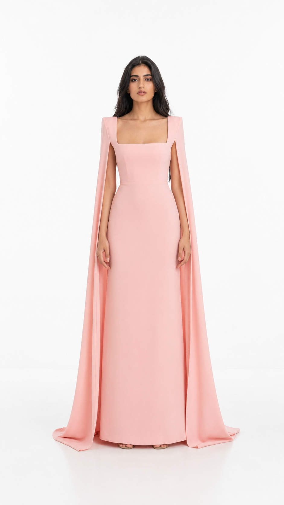Blush Pink Square Neck Cape Evening Gown – Loneg