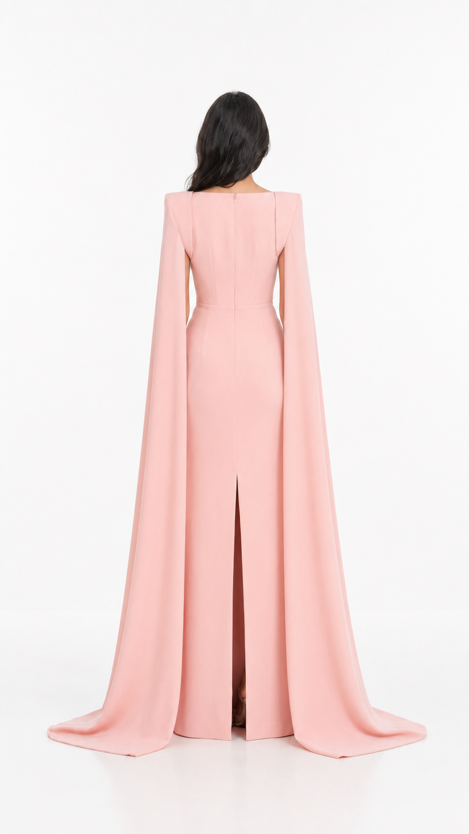 Blush Pink Square Neck Cape Evening Gown – Loneg