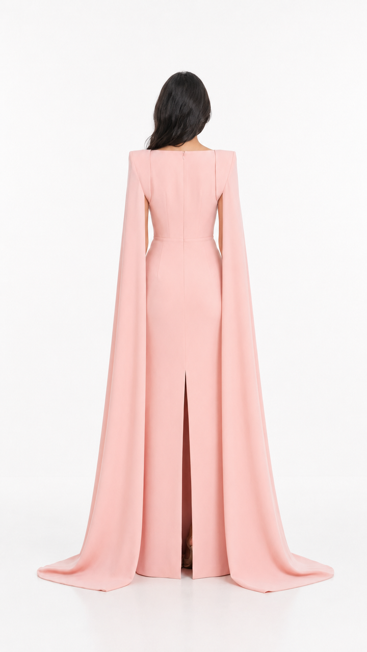 Blush Pink Square Neck Cape Evening Gown – Loneg