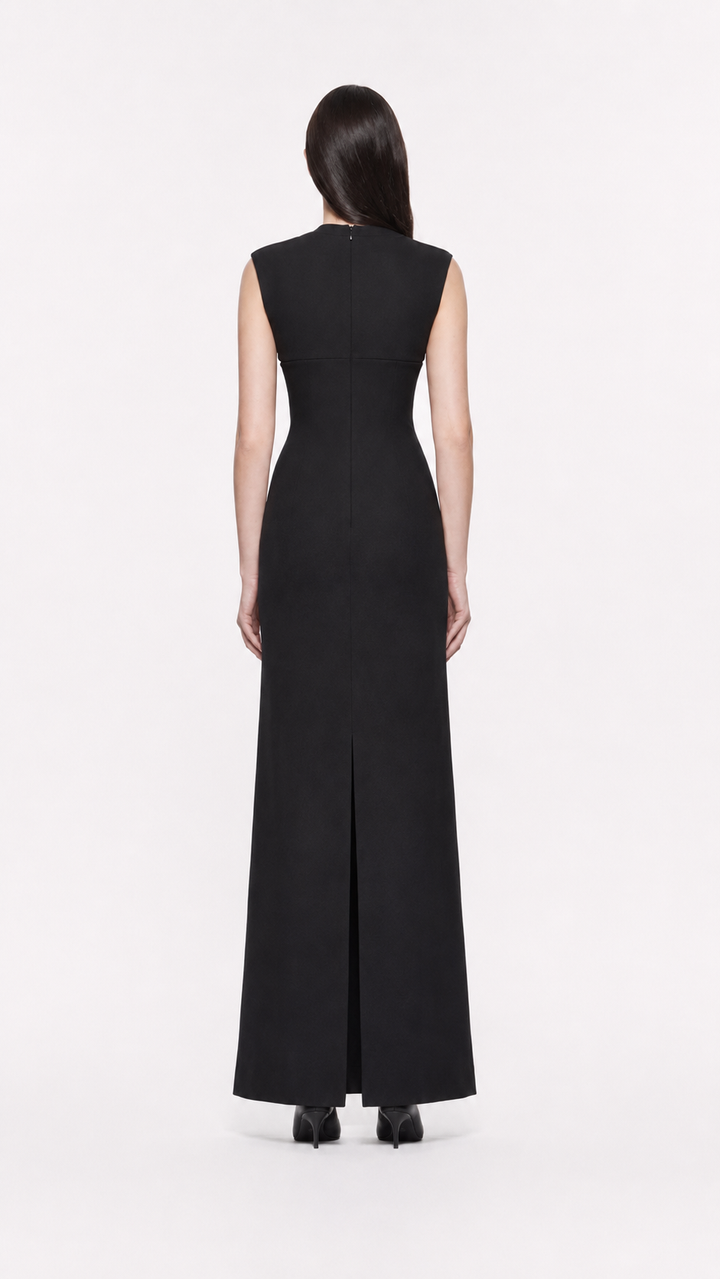 Ivory High Neck Draped Column Evening Gown – ELYSIA
