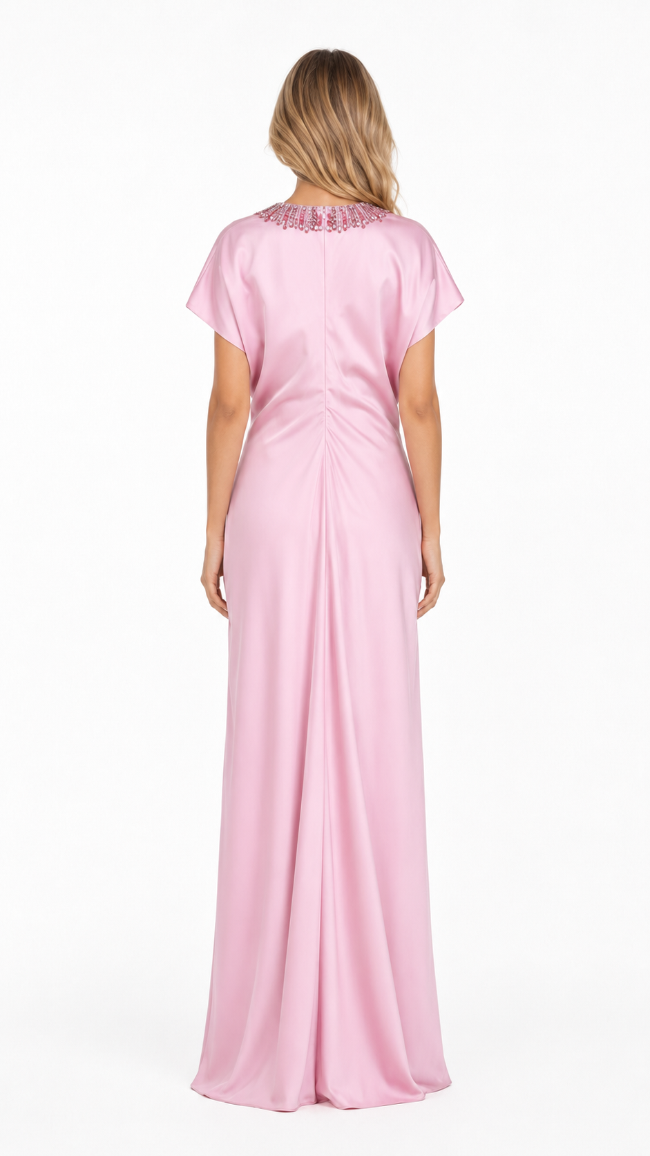 Blush Pink Embellished Neck Maxi Dress – SOLVER