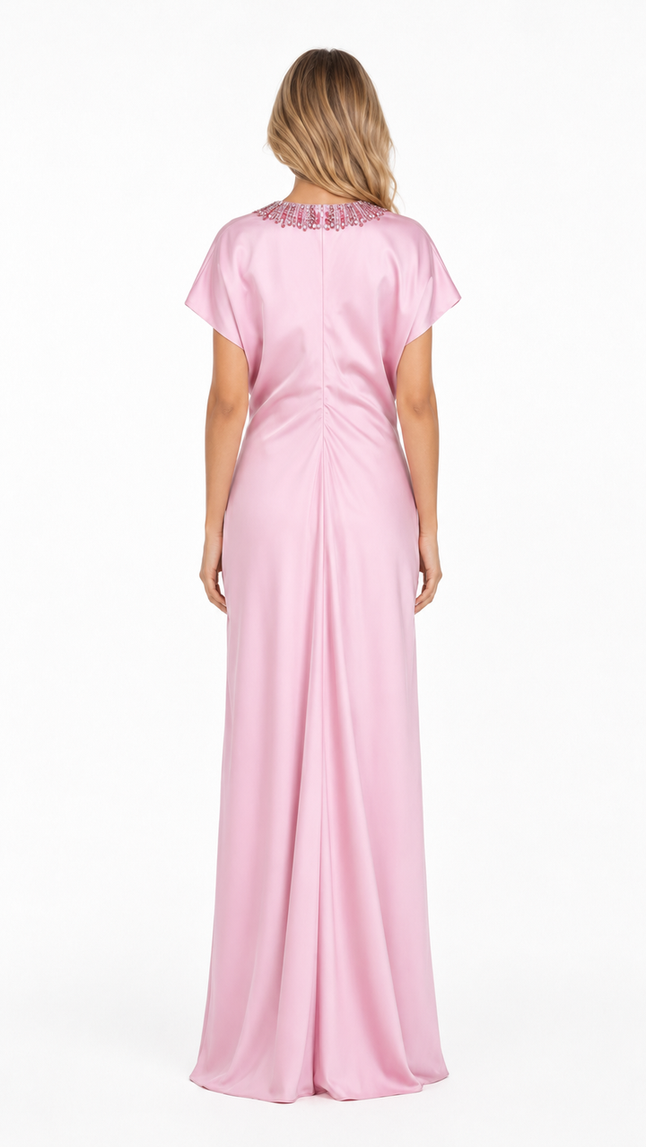 Blush Pink Embellished Neck Maxi Dress – SOLVER
