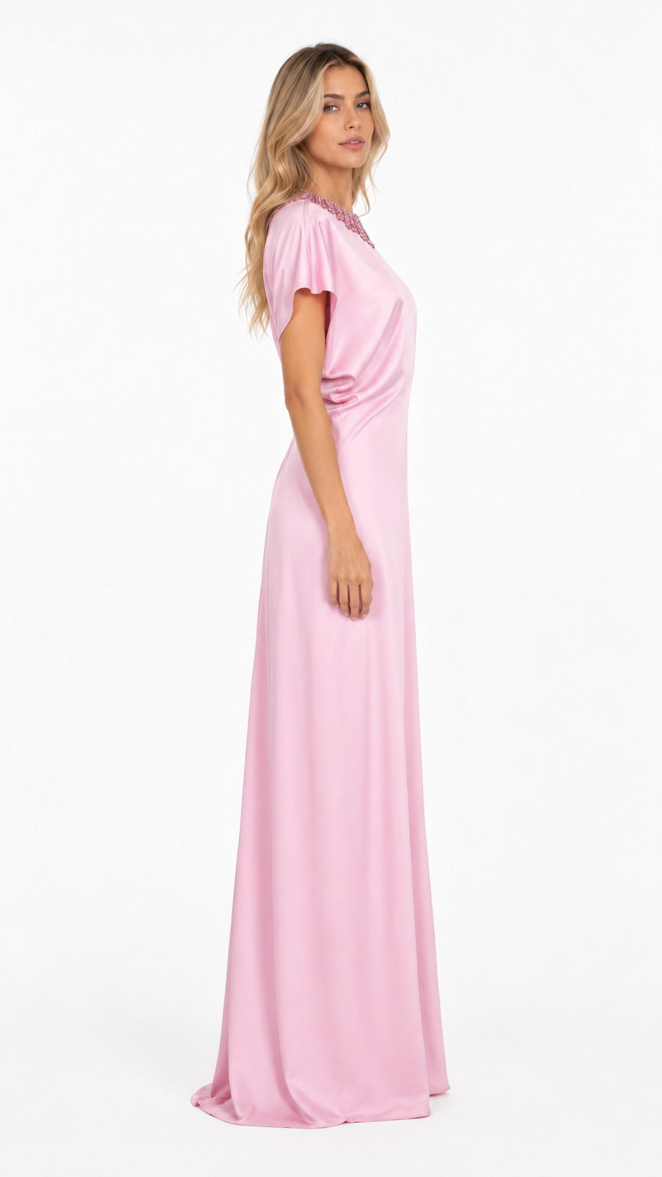 Blush Pink Embellished Neck Maxi Dress – SOLVER
