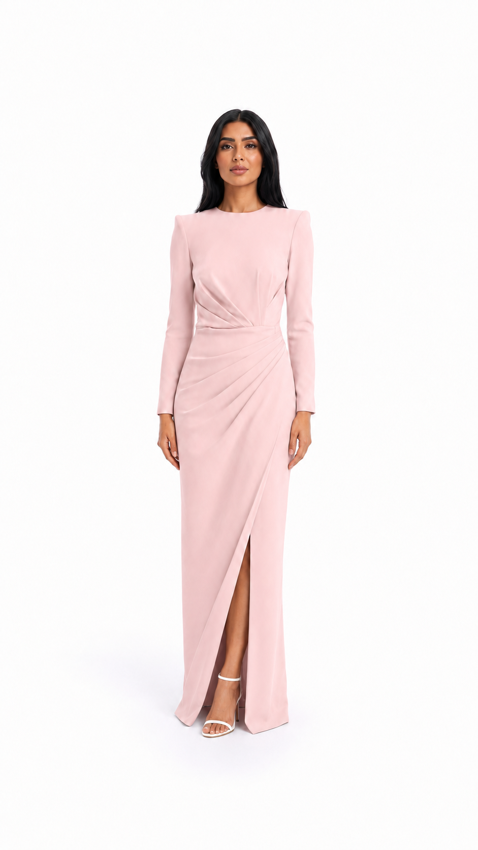 Blush Pink Draped Slit Evening Gown – FOLSA