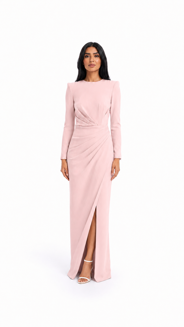 Blush Pink Draped Slit Evening Gown – FOLSA