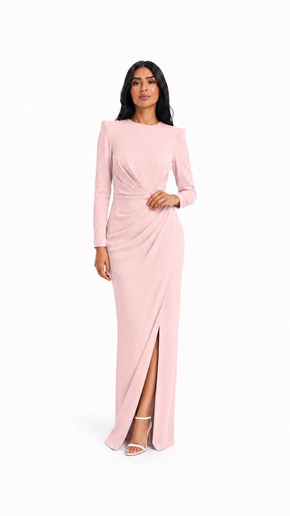 Blush Pink Draped Slit Evening Gown – FOLSA
