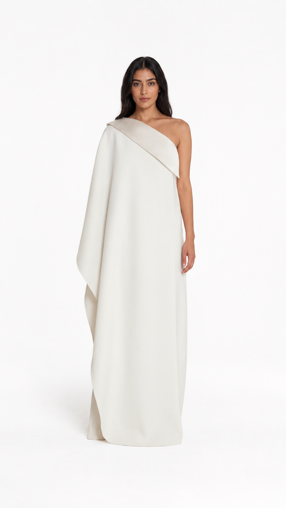 Ivory One-Shoulder Cape Column Gown – ELYSIA