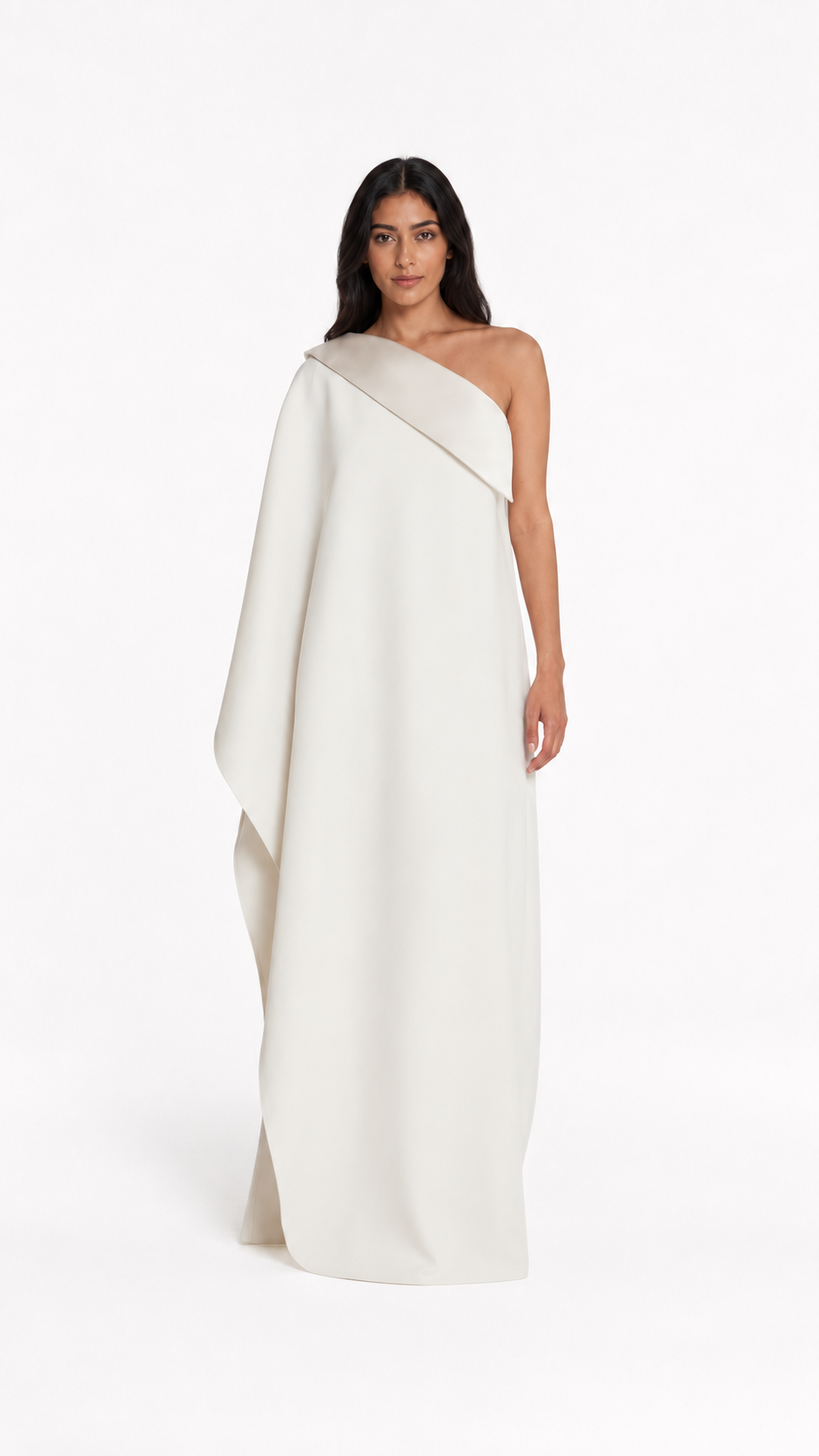 Ivory One-Shoulder Cape Column Gown – ELYSIA