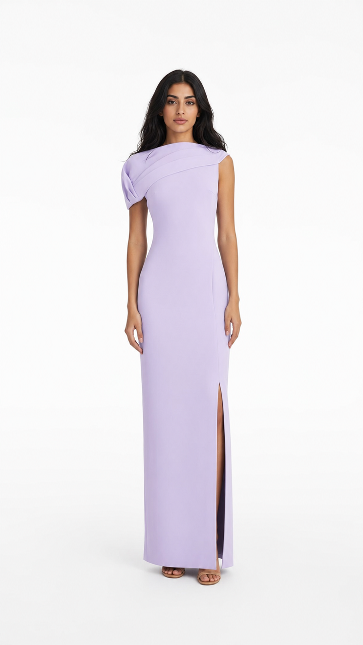 Lilac Draped One-Shoulder Slit Evening Gown – LAVINIA