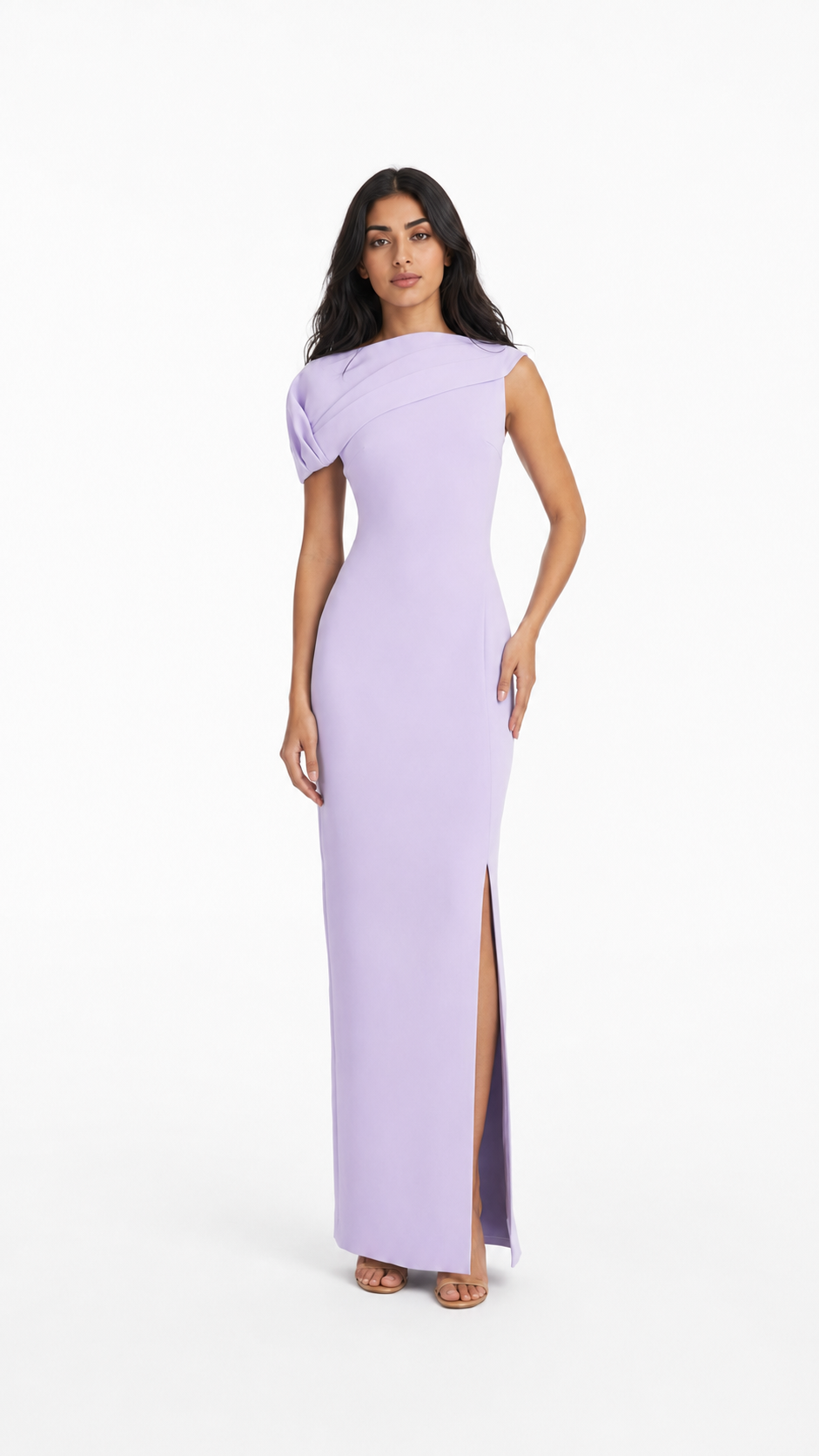 Lilac Draped One-Shoulder Slit Evening Gown – LAVINIA