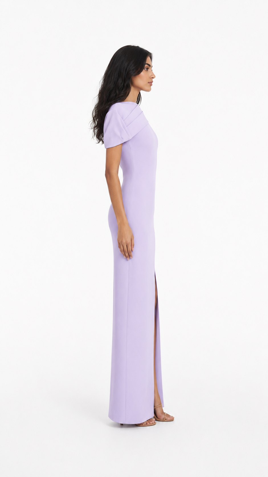 Lilac Draped One-Shoulder Slit Evening Gown – LAVINIA