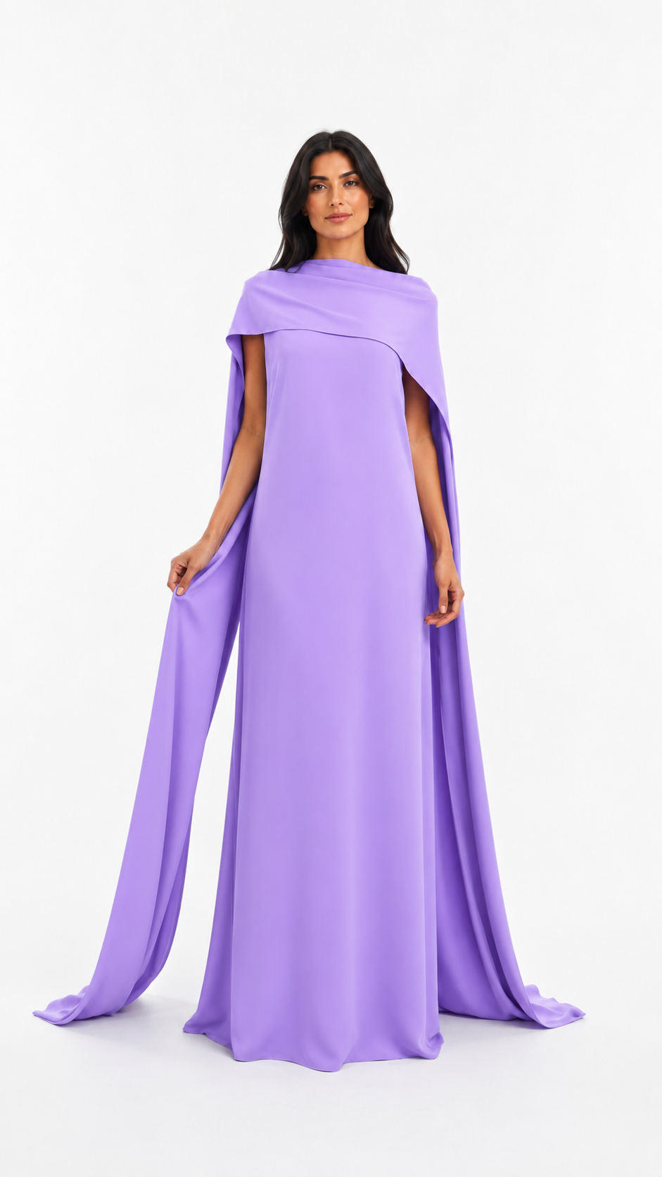 Lilac Draped Cape Maxi Evening Dress – LAVENZA