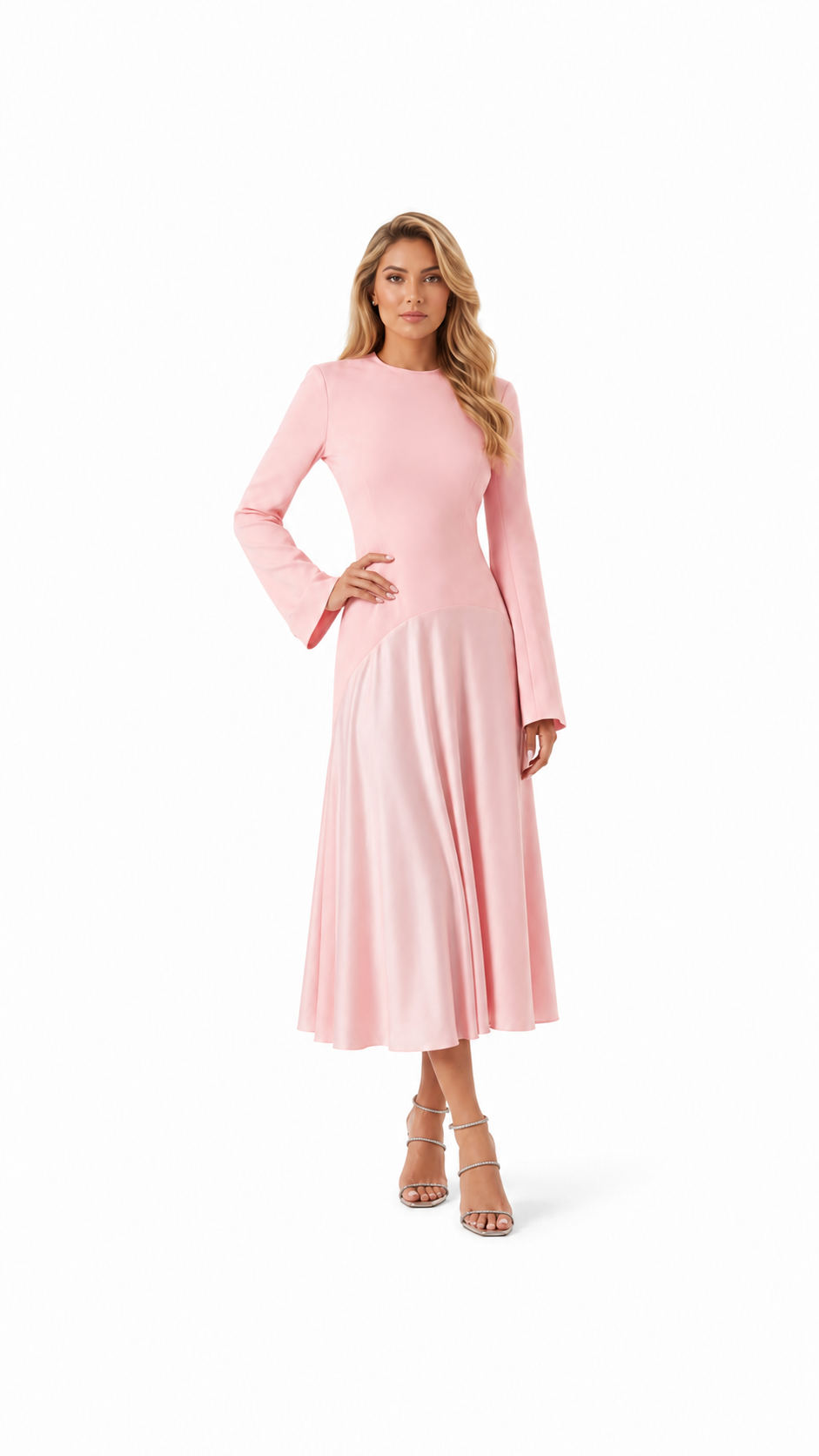 Blush Pink Flared Sleeve Midi Dress – ROSÉVA